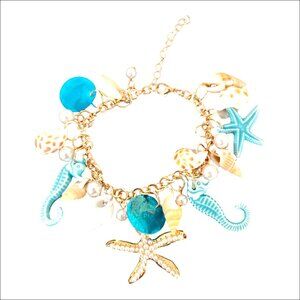 Stretch Bracelet with Shell Starfish Charms Bohemian Beach Jewelry